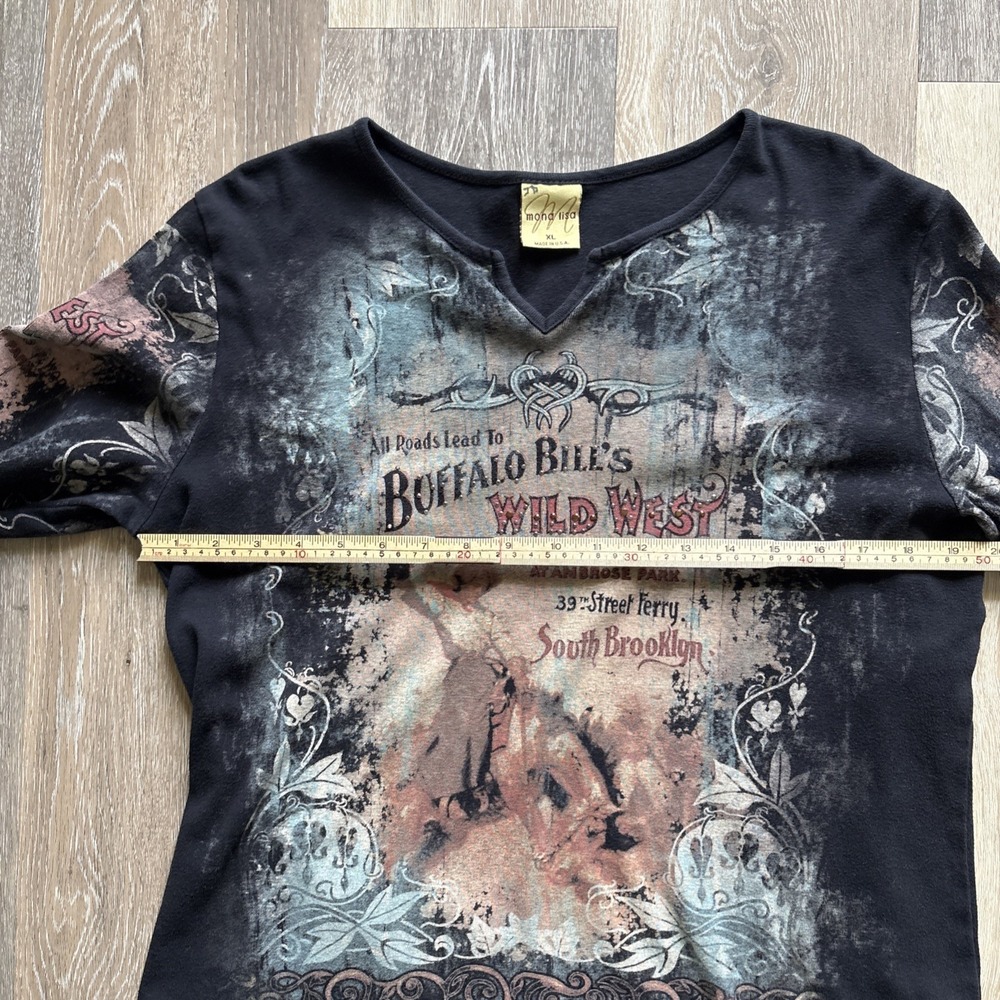 Vintage Mona Lisa Buffalo Bill's Wild West Women's XL Shirt USA Bling Western - Picture 14 of 16